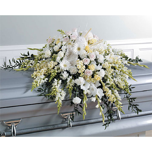 White Casket Spray with Accents