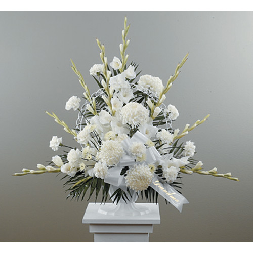 Traditional Funeral Spray with Gladiolus & Football Pompons